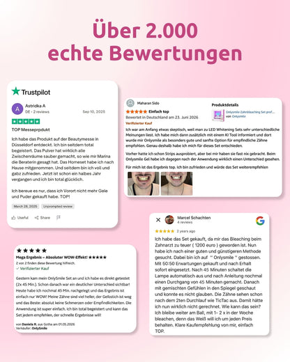 Mais de 2.000 avaliações reais da OnlySmile com opiniões de clientes no Trustpilot, Amazon e Google