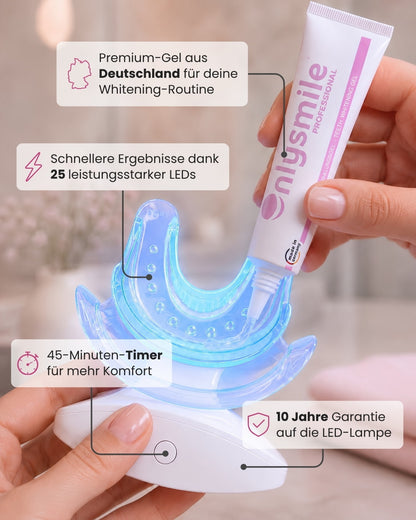 OnlySmile Lâmpada LED com gel branqueador, 25 LEDs, temporizador de 45 minutos e 10 anos de garantia