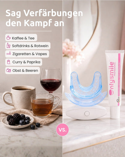 OnlySmile kit branqueador dentário contra manchas causadas por café, chá, refrigerantes, vinho tinto, cigarros e alimentos